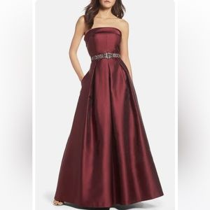 Eliza J Embellished Belt Strapless Gown (prom dress)